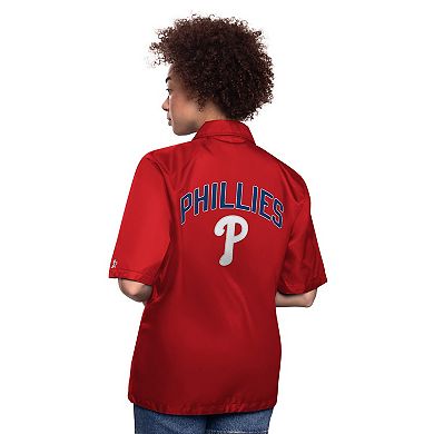 Women's Starter Red Philadelphia Phillies High Post Short Sleeve Full-Snap Coaches Jacket