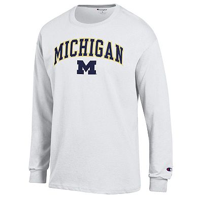 Men's Champion White Michigan Wolverines Arch Over Logo Long Sleeve T-Shirt