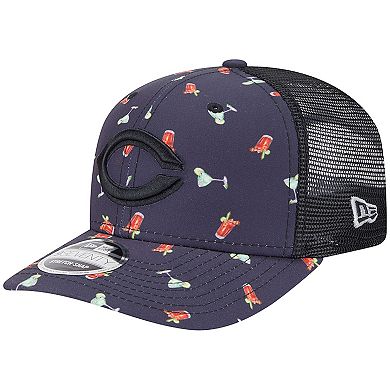 Men's New Era Black Cincinnati Reds Adventure Drinks Pattern 9SEVENTY Stretch-Snap Hat