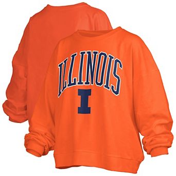 Women's Pressbox Orange Illinois Fighting Illini Janise Arch Over Logo Waist Length Oversized Pullover Sweatshirt