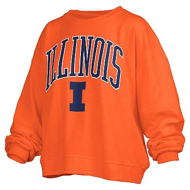 Women's Pressbox Orange Illinois Fighting Illini Janise Arch Over Logo Waist Length Oversized Pullover Sweatshirt