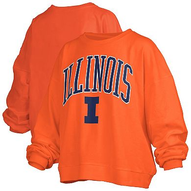 Women's Pressbox Orange Illinois Fighting Illini Janise Arch Over Logo Waist Length Oversized Pullover Sweatshirt