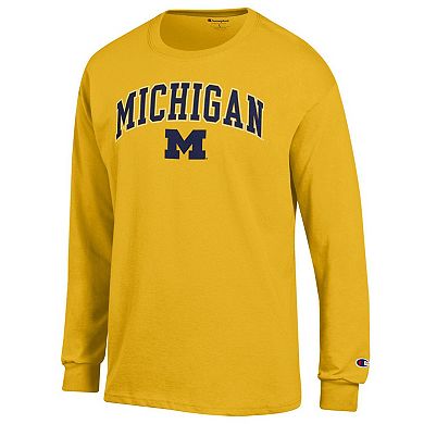 Men's Champion Maize Michigan Wolverines Arch Over Logo Long Sleeve T-Shirt