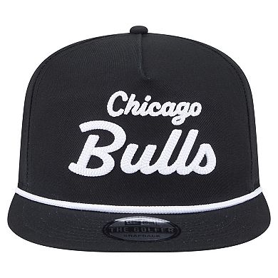 Men's New Era Black Chicago Bulls Team Text Golfer Snapback Hat