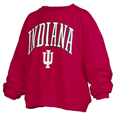 Women's Pressbox Crimson Indiana Hoosiers Janise Arch Over Logo Waist Length Oversized Pullover Sweatshirt