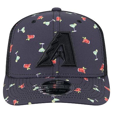 Men's New Era Black Arizona Diamondbacks Adventure Drinks Pattern 9SEVENTY Stretch-Snap Hat