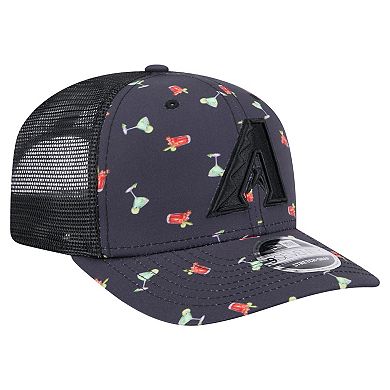 Men's New Era Black Arizona Diamondbacks Adventure Drinks Pattern 9SEVENTY Stretch-Snap Hat