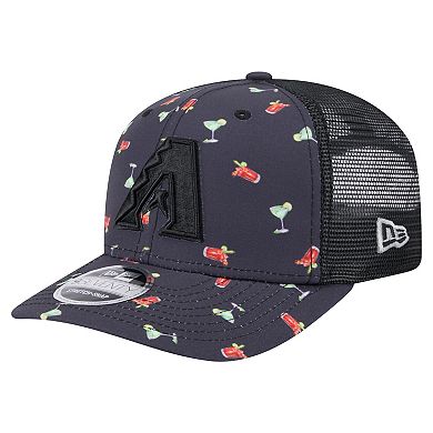 Men's New Era Black Arizona Diamondbacks Adventure Drinks Pattern 9SEVENTY Stretch-Snap Hat