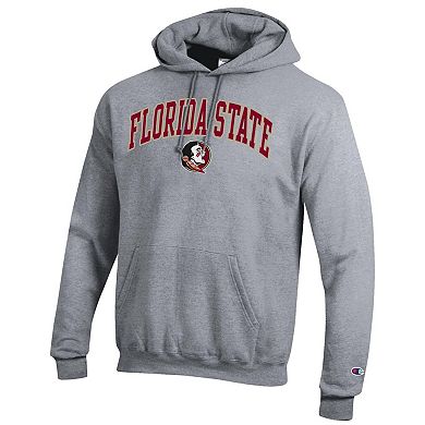 Men's Champion Heather Gray Florida State Seminoles Arched Logo Fleece Pullover Hoodie
