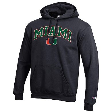 Men's Champion Black Miami Hurricanes Arch Over Logo Pullover Hoodie