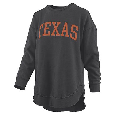 Women's Pressbox Black Texas Longhorns Melange Poncho Vintage Fleece Long Sleeve Pullover Sweatshirt