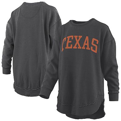 Women's Pressbox Black Texas Longhorns Melange Poncho Vintage Fleece Long Sleeve Pullover Sweatshirt