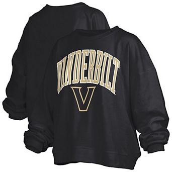 Women's Pressbox Black Vanderbilt Commodores Janise Arch Over Logo Waist Length Oversized Pullover Sweatshirt
