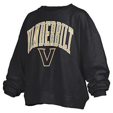Women's Pressbox Black Vanderbilt Commodores Janise Arch Over Logo Waist Length Oversized Pullover Sweatshirt