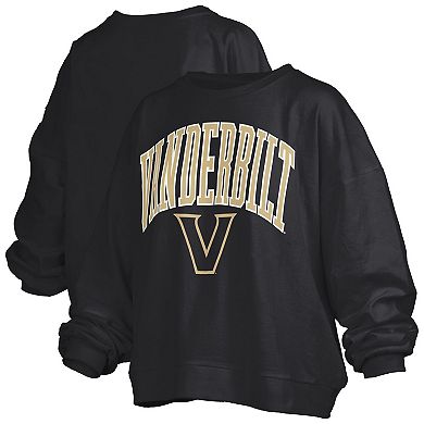 Women's Pressbox Black Vanderbilt Commodores Janise Arch Over Logo Waist Length Oversized Pullover Sweatshirt