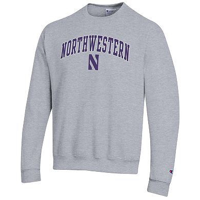 Men's Champion Heather Gray Northwestern Wildcats Arch Over Logo Pullover Sweatshirt