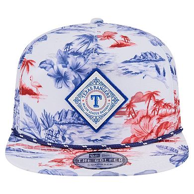 Men's New Era White Texas Rangers Printed Island Golfer Snapback Hat