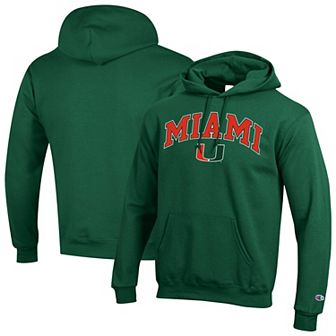 Men's Champion Green Miami Hurricanes Arch Over Logo Pullover Hoodie