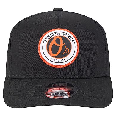 Men's New Era Black Baltimore Orioles Circle Patch 9SEVENTY Stretch-Snap Hat