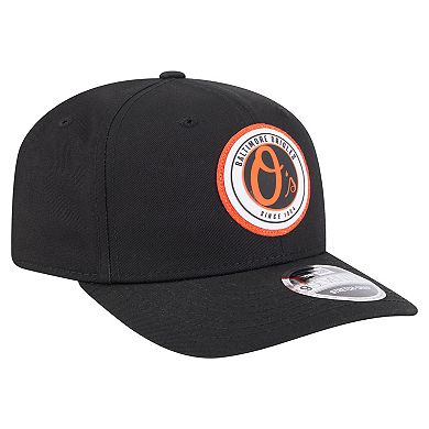 Men's New Era Black Baltimore Orioles Circle Patch 9SEVENTY Stretch-Snap Hat