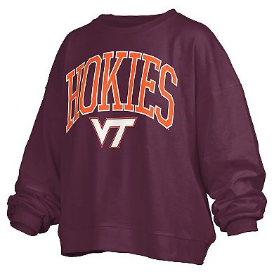 Women's Pressbox Maroon Virginia Tech Hokies Janise Arch Over Logo Waist Length Oversized Pullover Sweatshirt