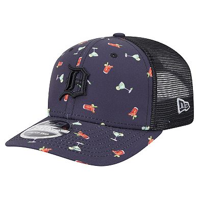 Men's New Era Black Detroit Tigers Adventure Drinks Pattern 9SEVENTY Stretch-Snap Hat