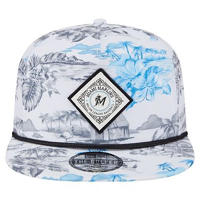 Men's New Era White Miami Marlins Printed Island Golfer Snapback Hat