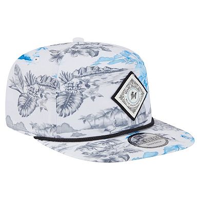 Men's New Era White Miami Marlins Printed Island Golfer Snapback Hat