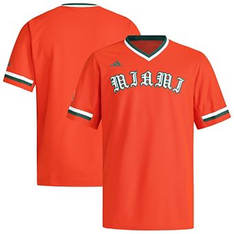 Men's adidas Orange Miami Hurricanes V-Neck Baseball Jersey