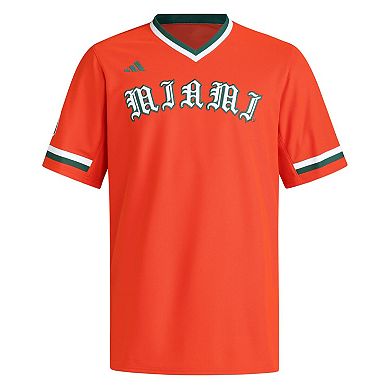 Men's adidas Orange Miami Hurricanes V-Neck Baseball Jersey