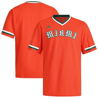 Men's adidas Orange Miami Hurricanes V-Neck Baseball Jersey