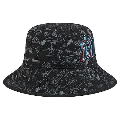 Men's New Era Black Miami Marlins 2025 Spring Training All Over Print Bucket Hat