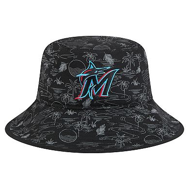 Men's New Era Black Miami Marlins 2025 Spring Training All Over Print Bucket Hat