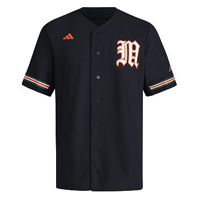 Men's adidas Black Miami Hurricanes V-Neck Baseball Jersey