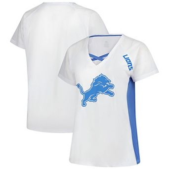 Women's Fanatics White Detroit Lions Plus Size Glitter Lace-Up V- Neck T-Shirt