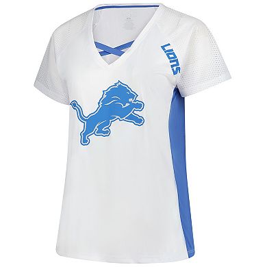 Women's Fanatics White Detroit Lions Plus Size Glitter Lace-Up V- Neck T-Shirt