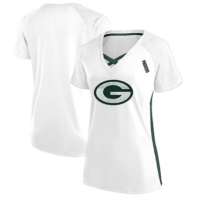 Women's Fanatics White Green Bay Packers Plus Size Glitter Lace-Up V- Neck T-Shirt