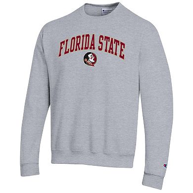 Men's Champion Heather Gray Florida State Seminoles Arch Over Logo Pullover Sweatshirt