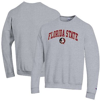 Men's Champion Heather Gray Florida State Seminoles Arch Over Logo Pullover Sweatshirt