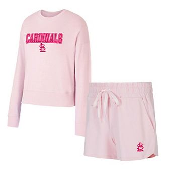 Women's Concepts Sport Pink St. Louis Cardinals Elevation Tri-Blend Long Sleeve T-Shirt & Shorts Set