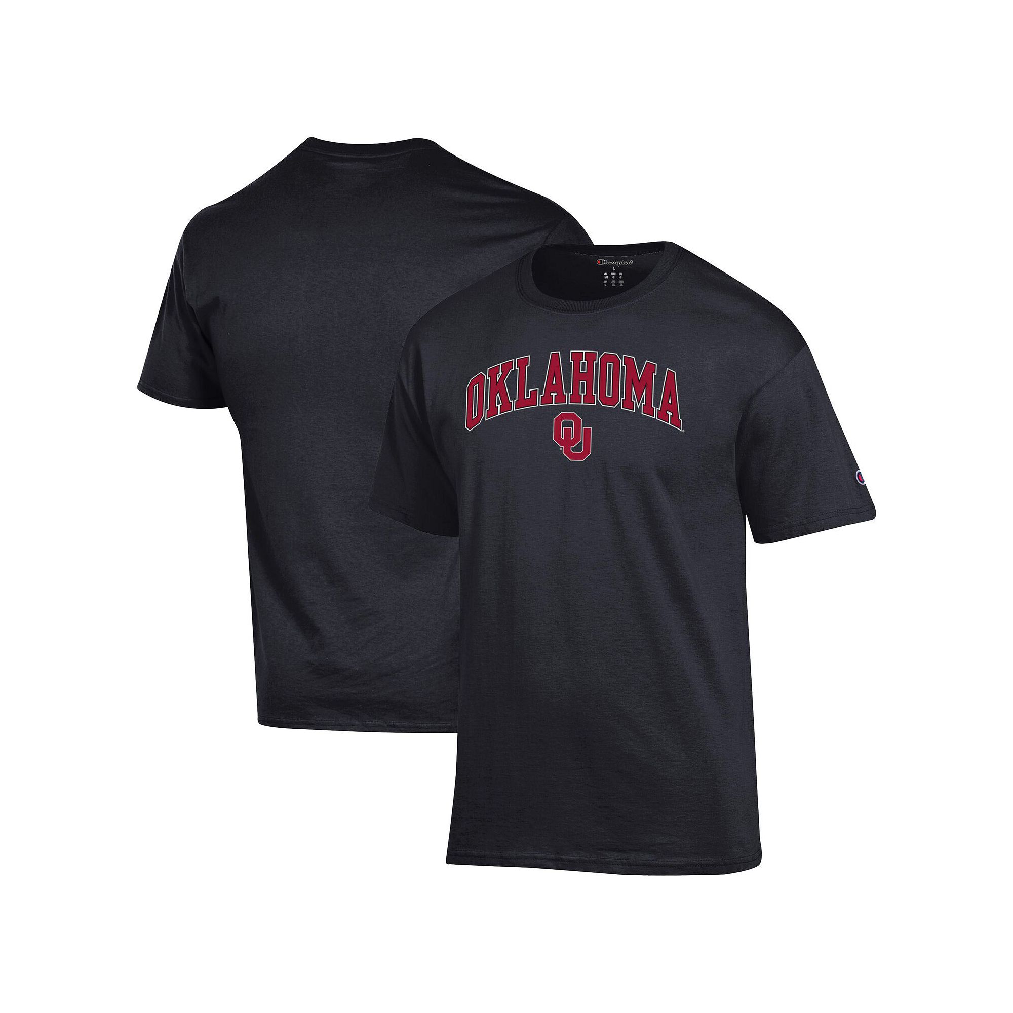 Mens Champion  Black Oklahoma Sooners Arch Over Logo T-Shirt, Size: Large