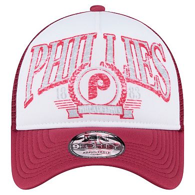 Men's New Era Red Philadelphia Phillies Distressed 9FORTY A-Frame Adjustable Trucker Hat