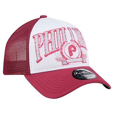 Men's New Era Red Philadelphia Phillies Distressed 9FORTY A-Frame Adjustable Trucker Hat