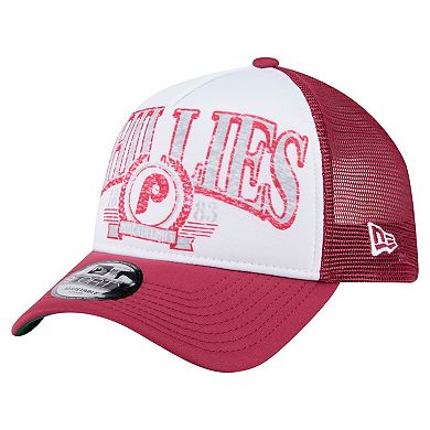 Men's New Era Red Philadelphia Phillies Distressed 9FORTY A-Frame Adjustable Trucker Hat