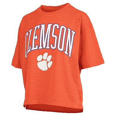 Women's Pressbox Orange Clemson Tigers Nelson Arch Over Logo Waist Length Oversized Slub T-Shirt