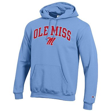 Men's Champion Light Blue Ole Miss Rebels Arched Logo Fleece Pullover Hoodie