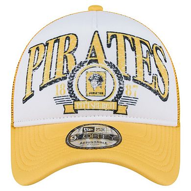 Men's New Era Gold Pittsburgh Pirates Distressed 9FORTY A-Frame Adjustable Trucker Hat