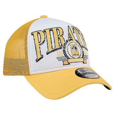 Men's New Era Gold Pittsburgh Pirates Distressed 9FORTY A-Frame Adjustable Trucker Hat