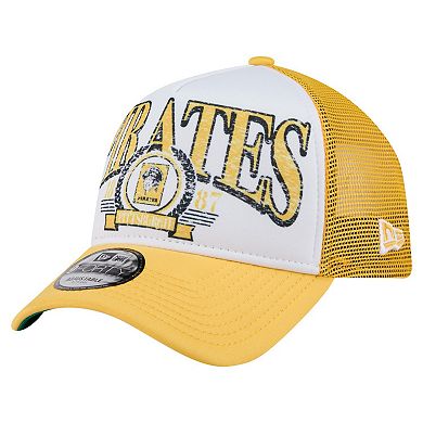 Men's New Era Gold Pittsburgh Pirates Distressed 9FORTY A-Frame Adjustable Trucker Hat