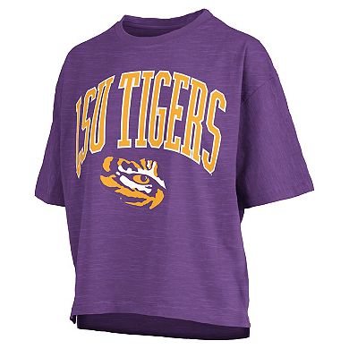 Women's Pressbox Purple LSU Tigers Nelson Arch Over Logo Waist Length Oversized Slub T-Shirt